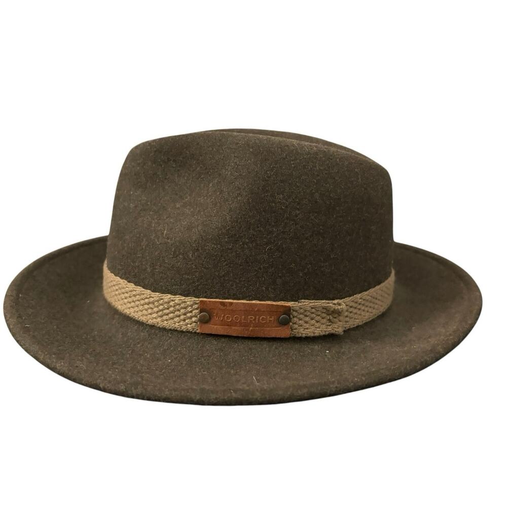 Woolrich Wool Hat Vintage Green With Branding Crushable Water Resistent Sm